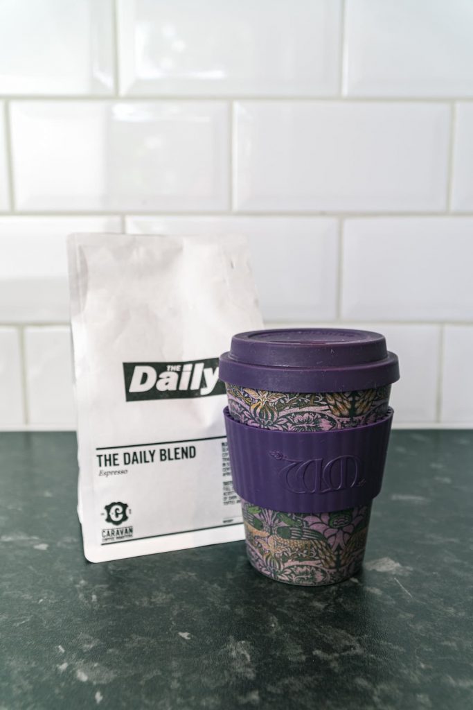 Reusable cup with coffee
